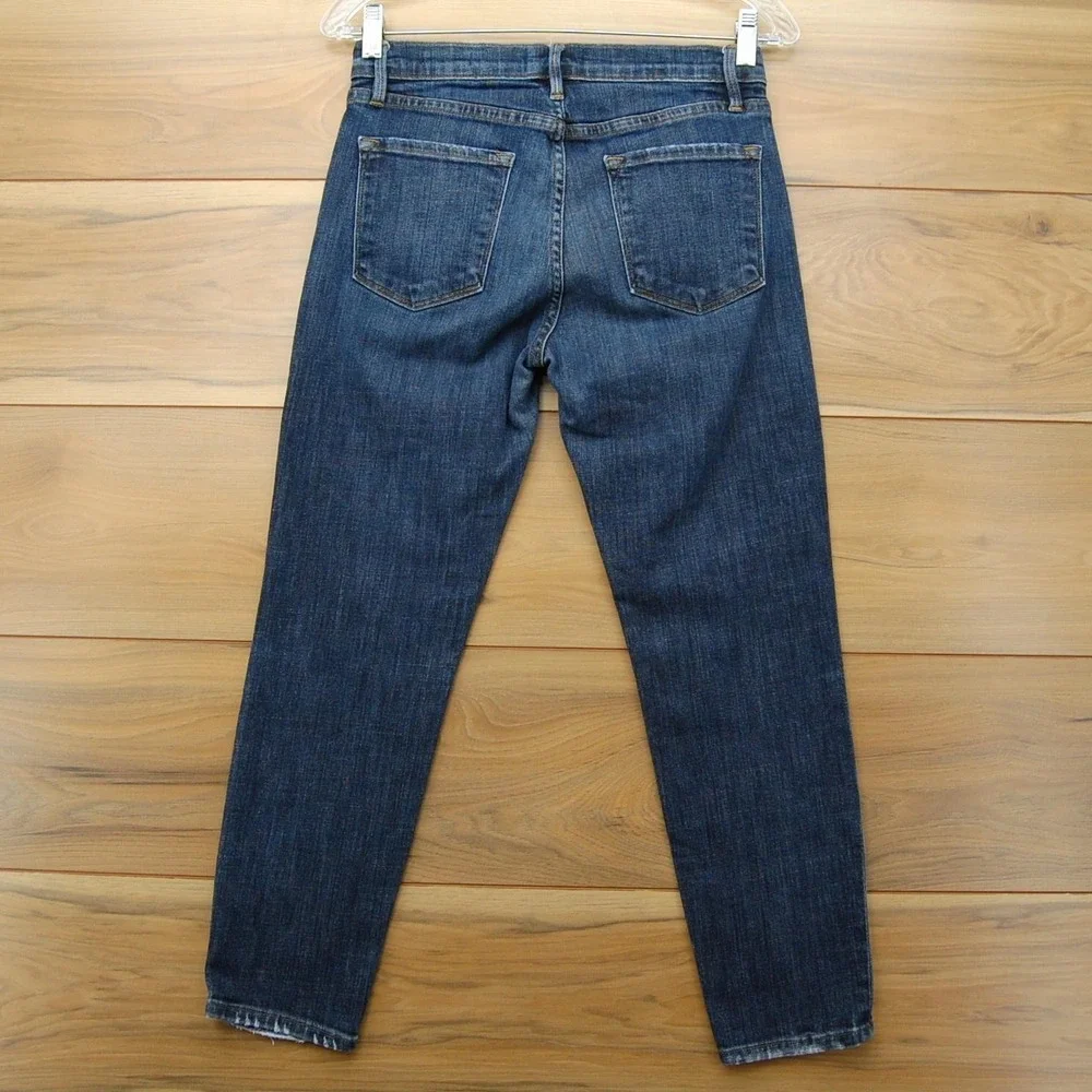 Frame‎ Le Garçon Crop Jeans Womens 25 Blue Distressed Denim Mid Rise Raw Hem USA